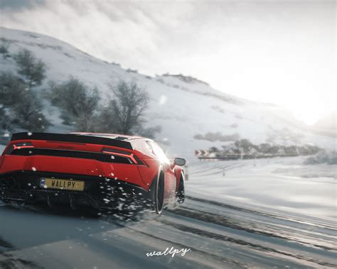 1280x1024 Lamborghini Huracan Drift In Snow Forza Horizon 4 Wallpaper