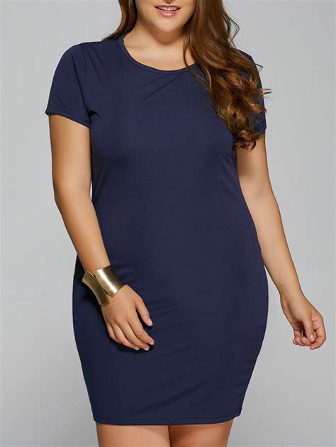 [41 Off] 2021 Summer Short Sleeve Plus Size Bodycon Dress In Purplish Blue Dresslily