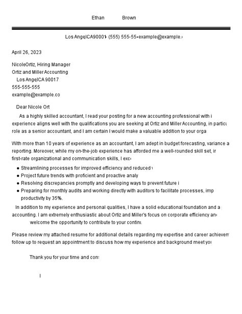 Accounting Cover Letter Examples Templates