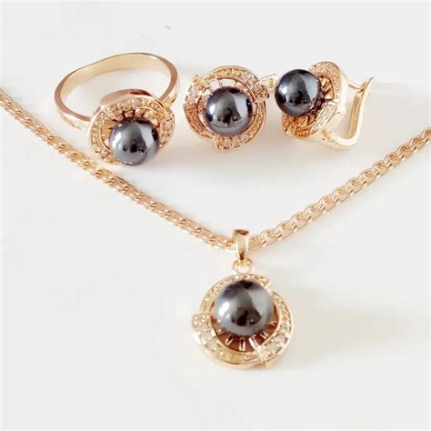 buy new fashion jewelry set luxury black pearl 585 gold jewelry trendy