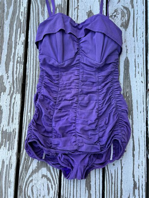 1950s1960s Purple Ruched Swimsuit By Maurice Handler Original Etsy