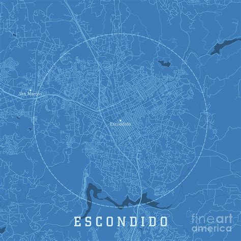 Escondido Ca City Vector Road Map Blue Text Digital Art By Frank