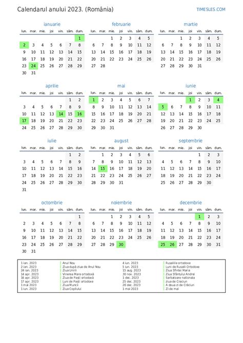 Calendar Pentru Anul 2023 Cu Sărbători In Romania Imprimați și