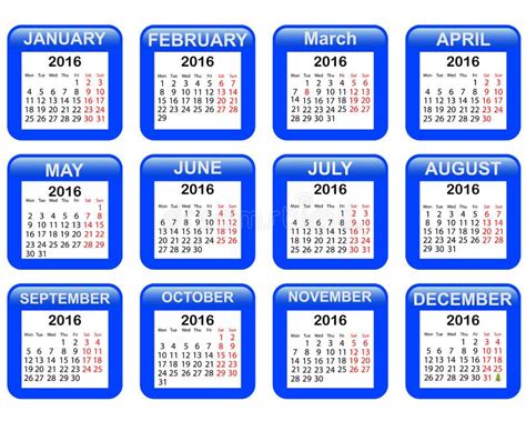Calendar 2016 2017 2018 2019 2020 Stock Vector Illustration Of Month