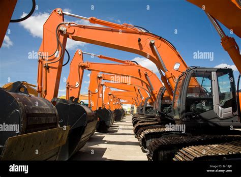 Several Backhoes On A Lot Stock Photo Alamy