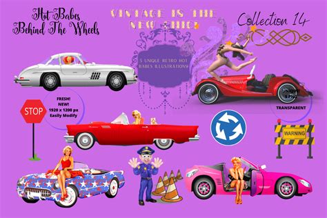 5 Hot Retro Babes Behind The Wheels V14 Graphic By Manifesto Design