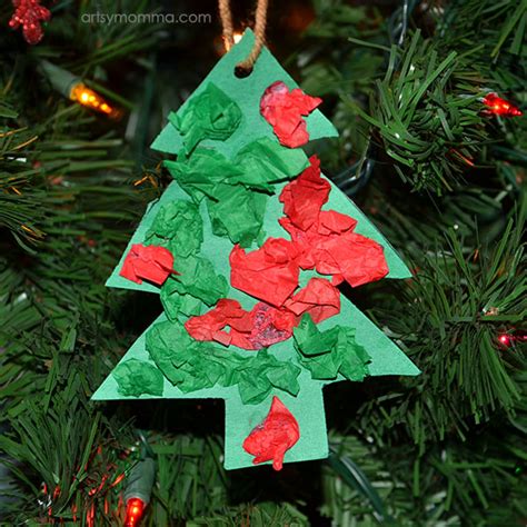 Simple Tissue Paper Christmas Tree Shaped Ornament Craft