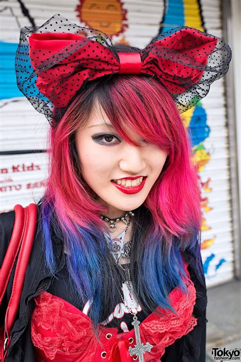 Lisa's Pink & Blue Hair, Bustier & Demonia Boots in Harajuku