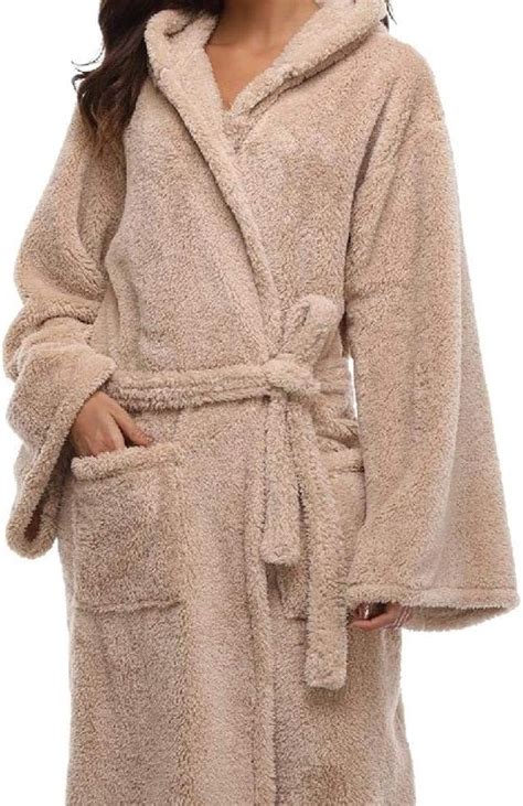 Bathrobe Soft Womens Hooded Thick Robes Coral Fleece Warm Long