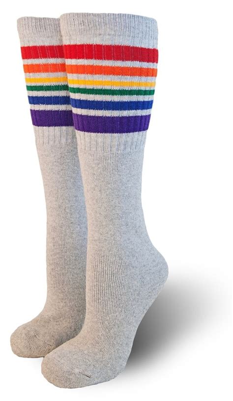 Pride Socks Happy Rainbow Gray Tube Socks