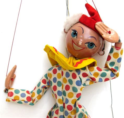 Vintage 50s Pelham Puppet Clown Harlequin Cute Wooden