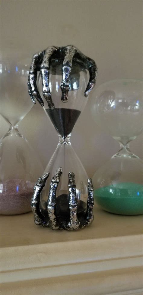Hourglass Silver Black Sand Skeleton Fingers Halloween Decor Hourglass Black Sand