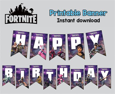 Fortnite Happy Birthday Banner Printable