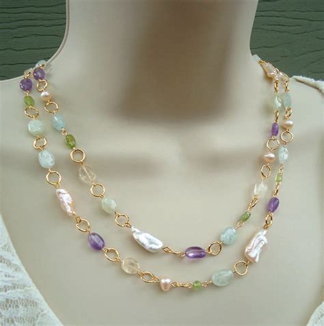 Long Necklacemulti Gemstonesemi Precious Gemstonesmulti Colors