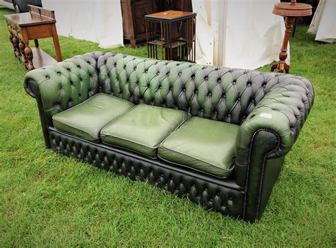 The cheapest offer starts at £ finished in hunter green this attractive 2 seater leather chesterfield sofa is in excellent preloved green leather chesterfield style sofa,no rips or missing studs has ball claw feet and a curved back. Green leather sofa at Newark International Antiques ...
