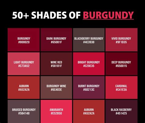 50 Shades Of Burgundy Color Names Hex Rgb And Cmyk Codes Shades Of