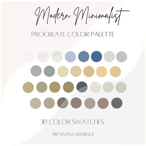 Modern Minimalist Procreate Color Palette 30 Color Swatches Instant