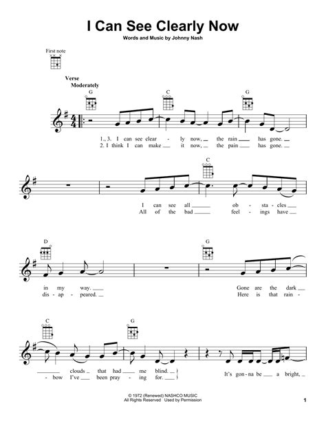 Johnny Nash I Can See Clearly Now Sheet Music Notes Download Printable Pdf Score