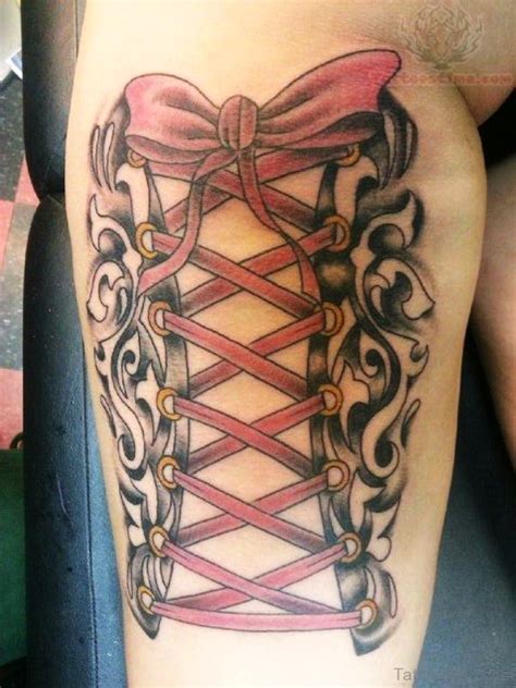 Attractive Corset Tattoos On Leg