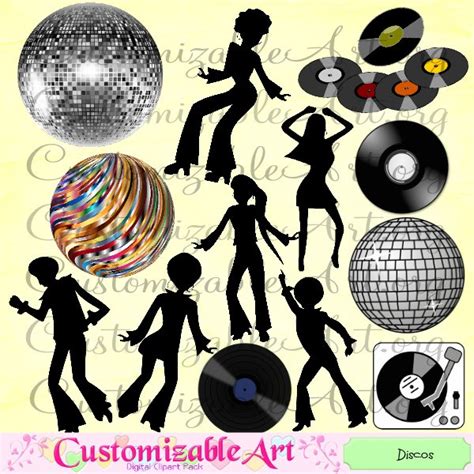Disco Clipart Digital Discos Clip Art Disco Ball Dancers Vinyl Records