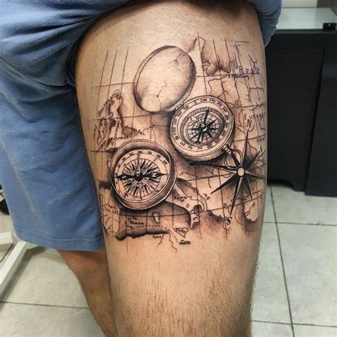 Nautical Compass Tattoo On Left Thigh By David Torres Ideas De