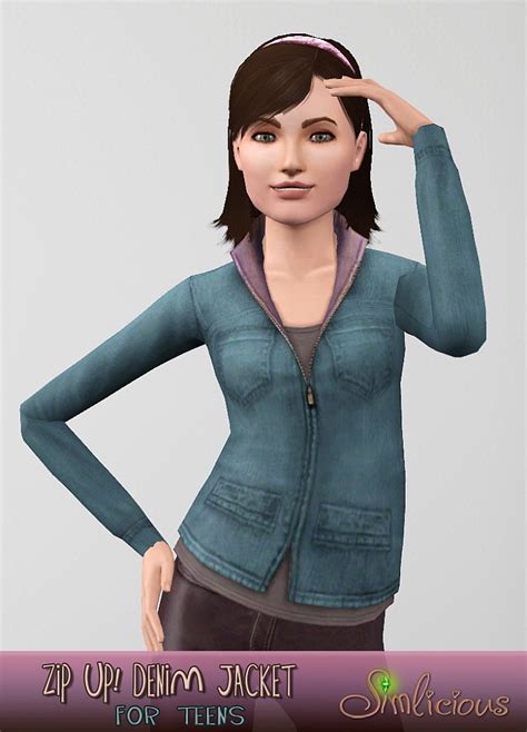 Mod The Sims Zipup Denim Jacket For Females Teen To Elder