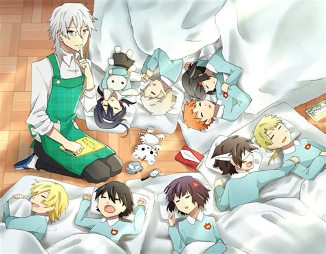 An Anime Scene With Many People Laying In Bed