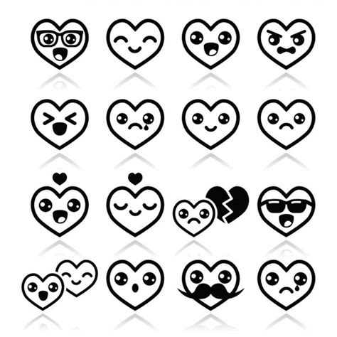 Kawaii Valentines Kawaii Hearts Valentines Day Cute Vector Icons