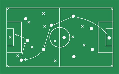 Flat Green Field With Soccer Game Strategy Vector Illustration Stock