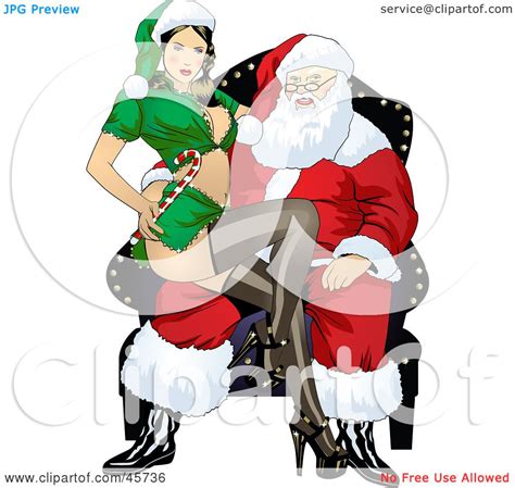 Royalty Free Rf Clipart Illustration Of A Sexy Pinup Woman In An Elf Uniform Sitting On Santa