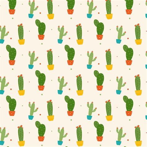 Free Vector Colorful Cactus Plant With Flowers Pattern