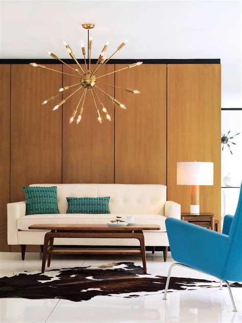 Mid Century Modern Living Room With Super Wide Wood Panel