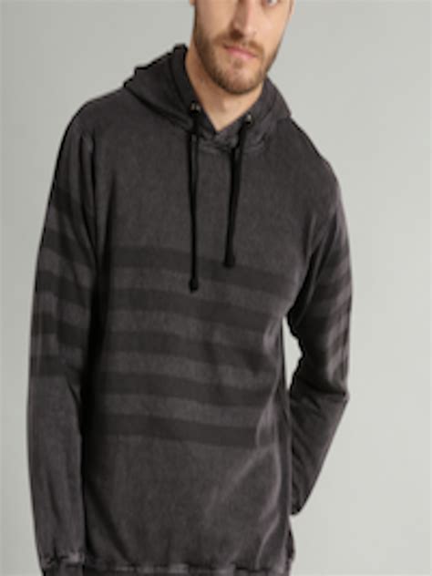 Buy Roadster Men Grey Striped Hooded Sweatshirt Sweatshirts For Men