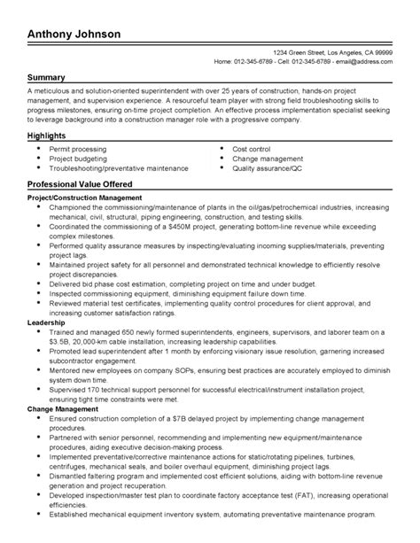Hard working business management graduate with proven leadership and organizational skills seeking to apply my abilities to the objective for resume: Professional Construction Superintendent Templates to ...