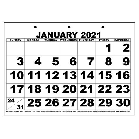 2021 Large Bold Printable Calendar Calendar Printables Free Blank