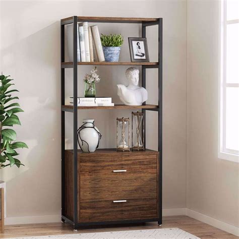 Tribesigns Bookcase With 2 Drawers Vintage Industrial Etagere Standard