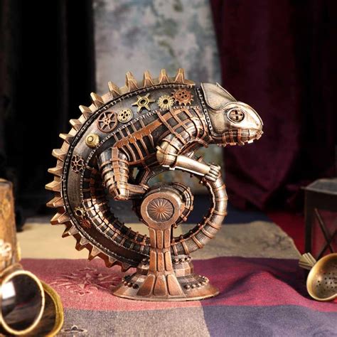 Bronze Mechanical Chameleon Steampunk Lizard Figurine Gothic Ts