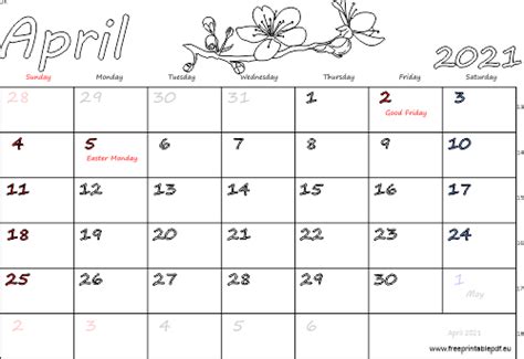 April 2021 United Kingdom Calendar Free Printable Pdf