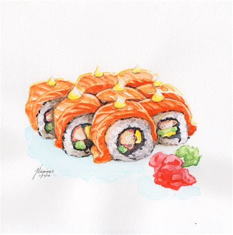 Sushi Ramen Kuroda Watercolor Art Micaines Art Food Art