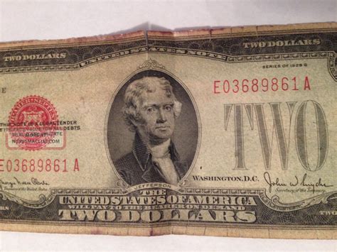 Series G Red Seal Two Dollar Jefferson United States Note Currency Bill