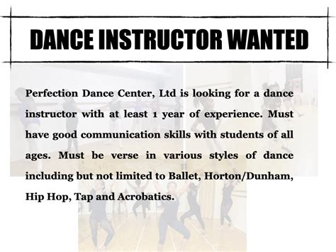 Dance Instructor Wanted Perfection Dance Center