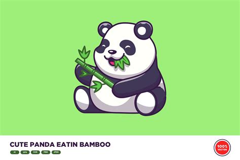 Cute Panda Eating Bamboo Cartoon Creative Market