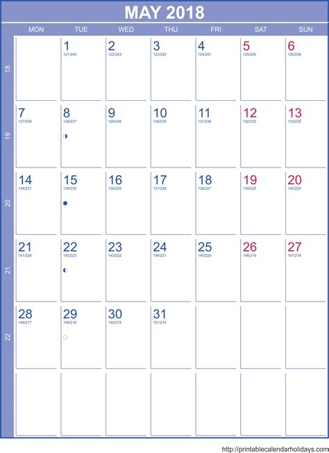 May 2018 Calendar Template Portrait Printable Calendar Template