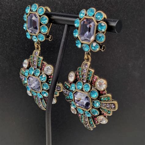 Heidi Daus Blue Purple Crystal Omega Earrings Ebay
