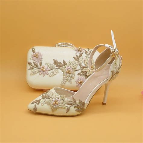 White Lace Flower Wedding Party Shoes With Matching Clutch Bags In 2022 Flower Wedding Shoes