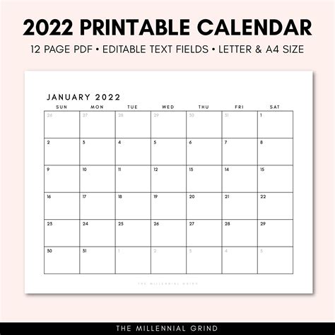 2022 Calendar Blank Printable Calendar Template In Pdf Word Excel