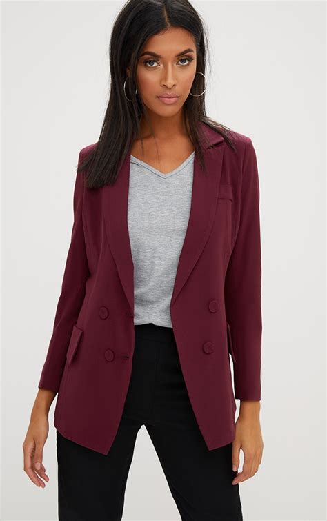burgundy double breasted blazer coats and jackets prettylittlething il