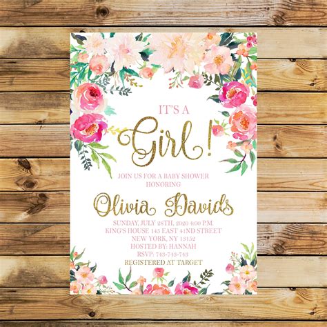 Its A Girl Baby Shower Invitation Floral Baby Shower Etsy
