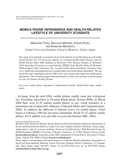 (PDF) Mobile phone dependence and health-related lifestyle ...