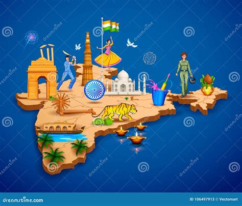 3d India Map Showing Major Cities In The Country Royalty Free Cartoon